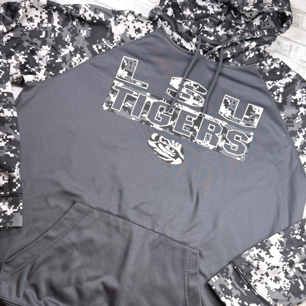 Colosseum LSU Tigers Hoodie Mens XL Grey Camo OHT Pullover Sweatshirt GOOD